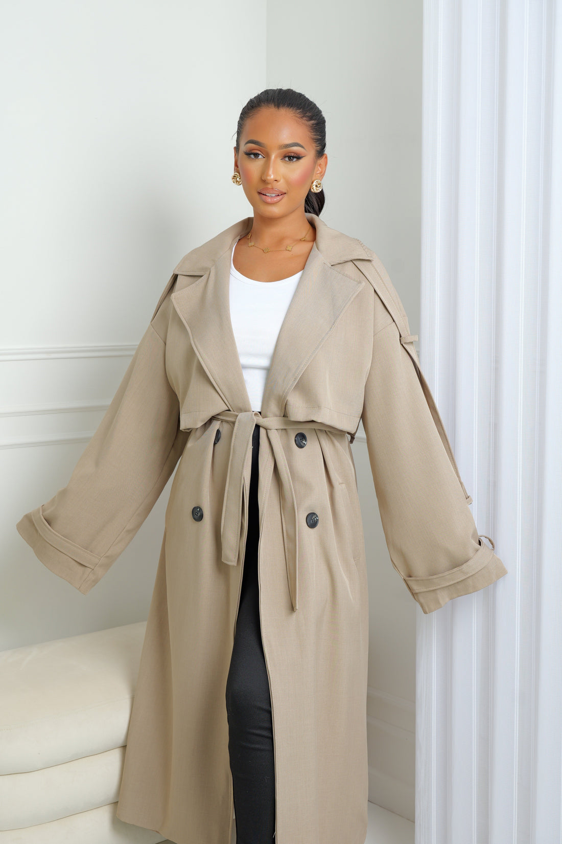 Trench City Oversize – Tissu Chiné Camel